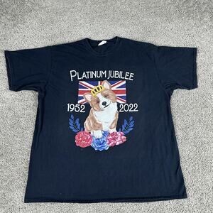 Platinum Jubilee Shirt Mens 2XL Black Queen Corgi Dog British Flag 1952 2022 Tee